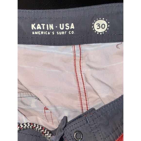 Katin USA Red Stripe Surf Swim Board Shorts Unlined Trunks Western Men 30 - Picture 8 of 9